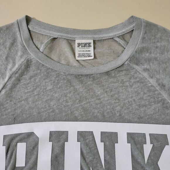 PINK Victoria's Secret Gray Burnout Long Sleeve Pullover Crew Tee - Picture 7 of 13